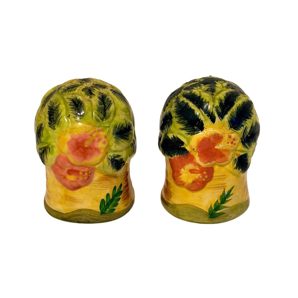 Alco Industries Salt Pepper Shakers Sz OS Tropical Palm Tree Hibiscus Tiki Decor